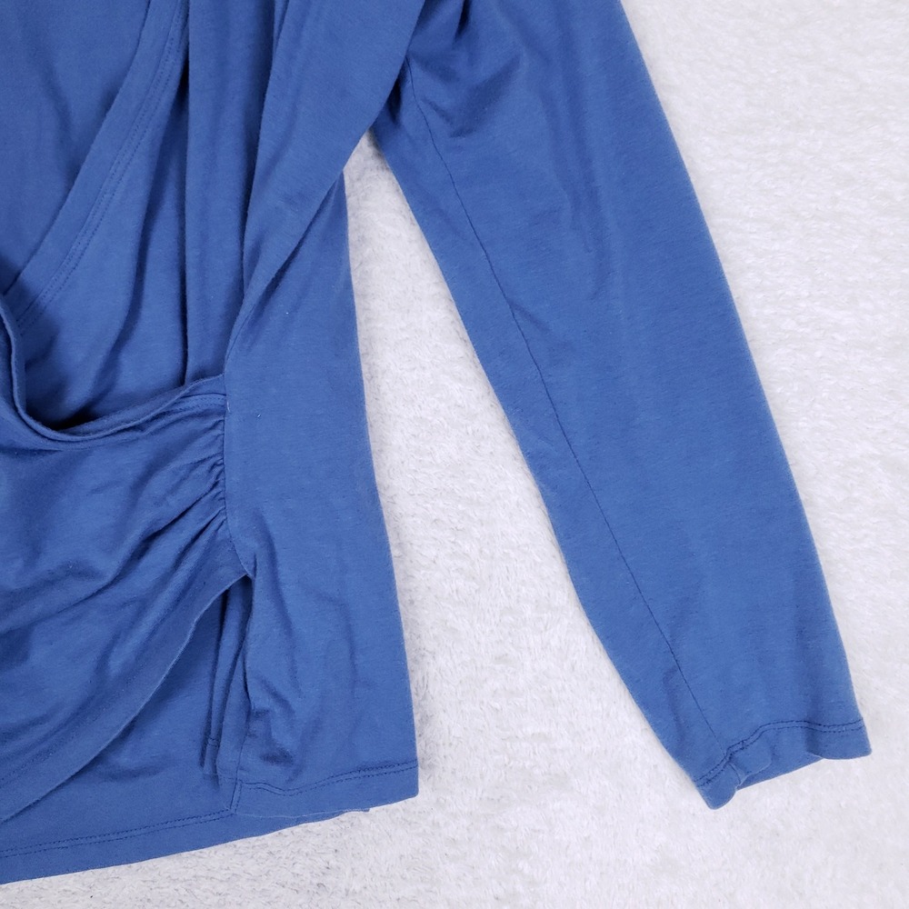 LL Bean Faux Wrap Top Womens Large Blue Supima Cotton Modal Long Sleeve Casual - Picture 3 of 7